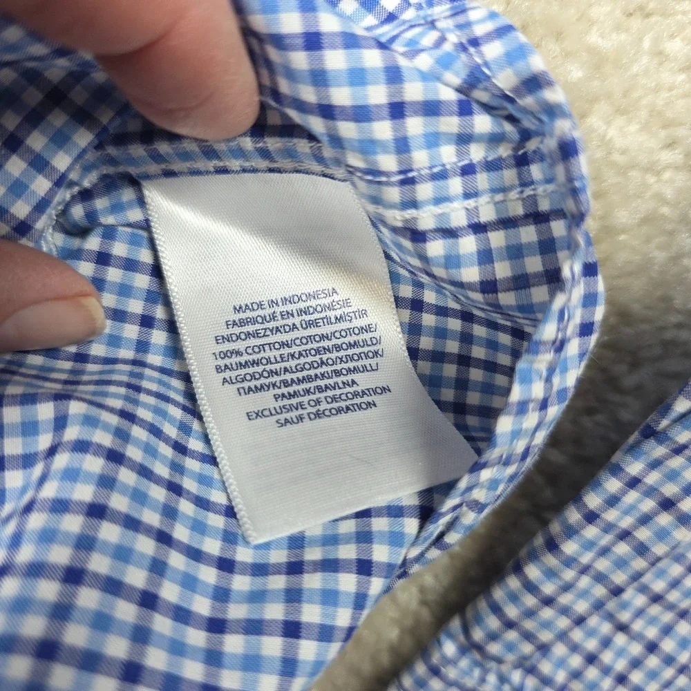 Ralph Lauren Shirt Kids 7 Blue White‎ Cotton Check Long Sleeve Button Down